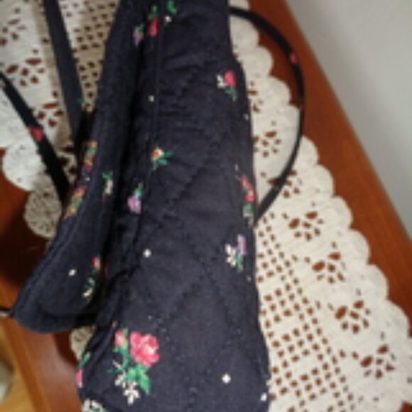 Vera Bradley PETIT POINT Shoulder Crossbody Bag Black Purse Handbag Tote Roses - Picture 7 of 12